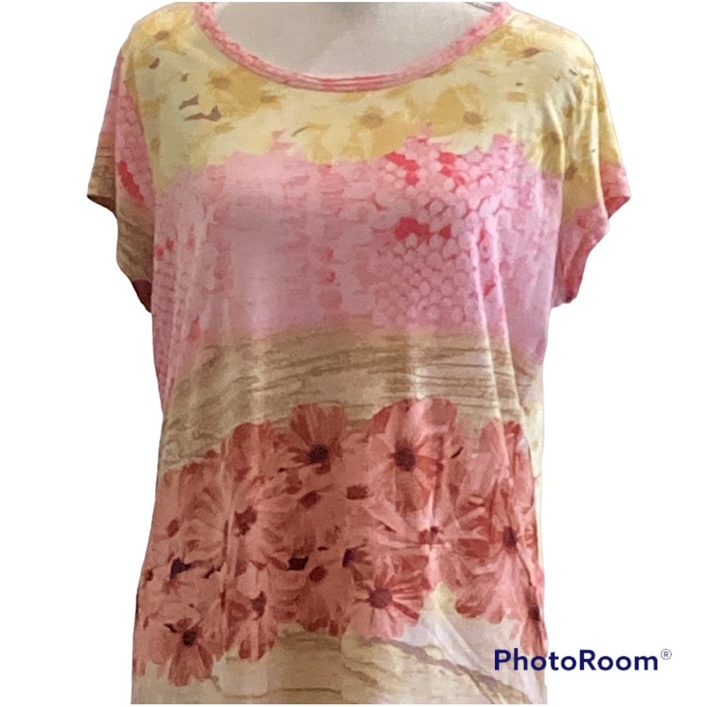Simply Vera Pink and Yellow Pastel Tee, Size XL - Picture 3 of 6